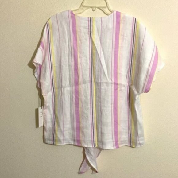 THREE DOTS Women's 100% Linen Striped Sleeveless Blouse Size XL - Picture 2 of 5